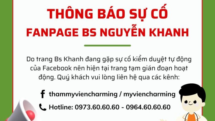 THÔNG BÁO SỰ CỐ FANPAGE BS NGUYỄN KHANH